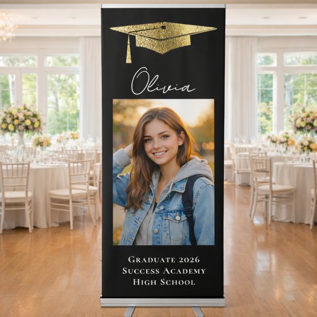 Elegant Photo Graduation Retractable Banner (Graduation Congratulations Banner for graduation events, parties, celebrations. With photo.)