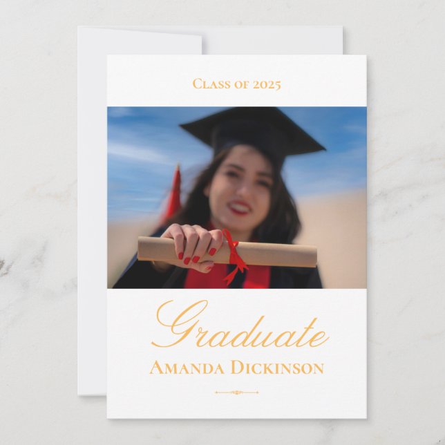 Elegant Photo Graduation Yellow Invitation (Front)