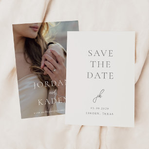 Elegant Photo Gray Script Monogram Wedding Save The Date