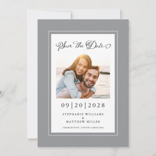 Elegant Photo Gray White Save The Date Engagement