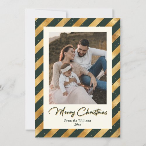 Elegant Photo Green and Gold Merry Christmas Holiday Card