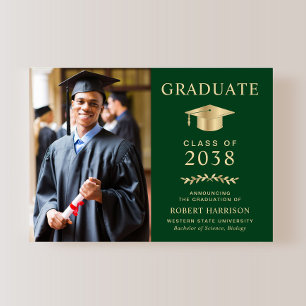 Elegant Photo Green Gold College Graduation Announcement