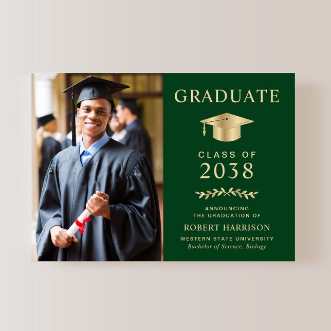 Elegant Photo Green Gold College Graduation Announcement (An elegant college graduation announcement to celebrate the graduate's achievements)