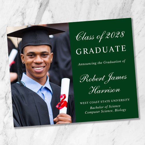 Elegant Photo Green Graduation Announcement