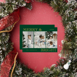Elegant Photo | Green Merry and Bright Christmas Foil Holiday Card