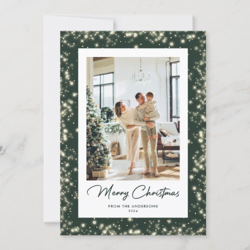 Elegant Photo Green Merry Christmas Card
