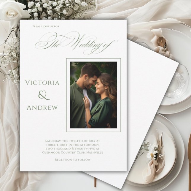 Elegant Photo Green Modern Wedding Invitation (Creator Uploaded)