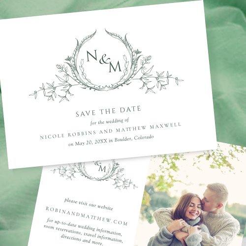 Elegant Photo Green Monogram Wedding Save The Date