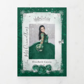 Elegant Photo Green Rose Silver Quinceanera Tri-Fold Invitation (Cover)