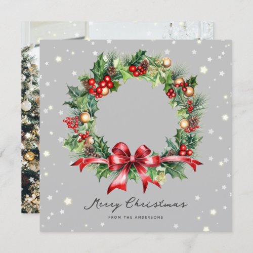 Elegant Photo Greenery Wreath Merry Christmas Card
