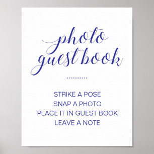 Elegant Photo Guest Book Navy Blue White Wedding