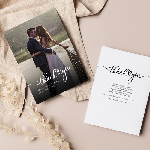 Elegant Photo Hand_Lettered  Thank You Wedding Note Card