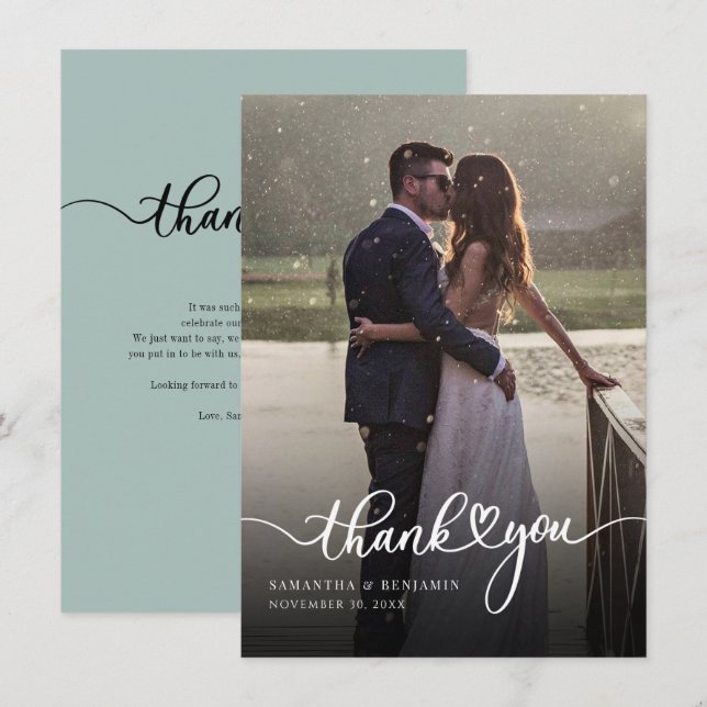 Elegant Photo Hand-Lettered Wedding Thank You Note Card (Front/Back)