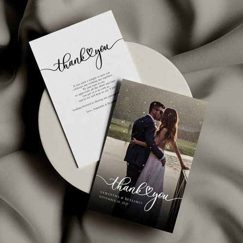 Elegant Photo Hand_Lettered Wedding Thank You Note Card