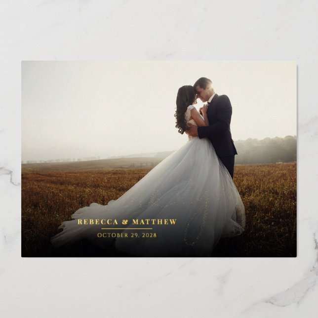 Elegant Photo Handwritten Wedding Thank You Foil Invitation (Front)