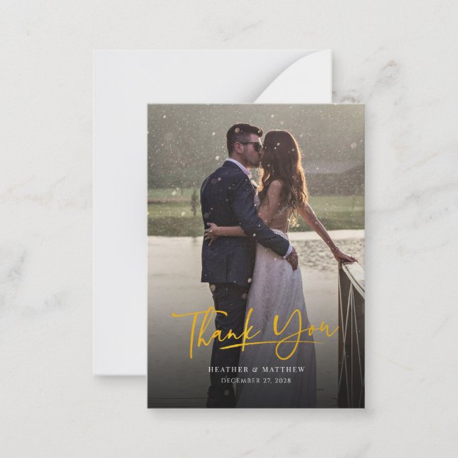 Elegant Photo Handwritten Wedding Thank You Note Card (Front)