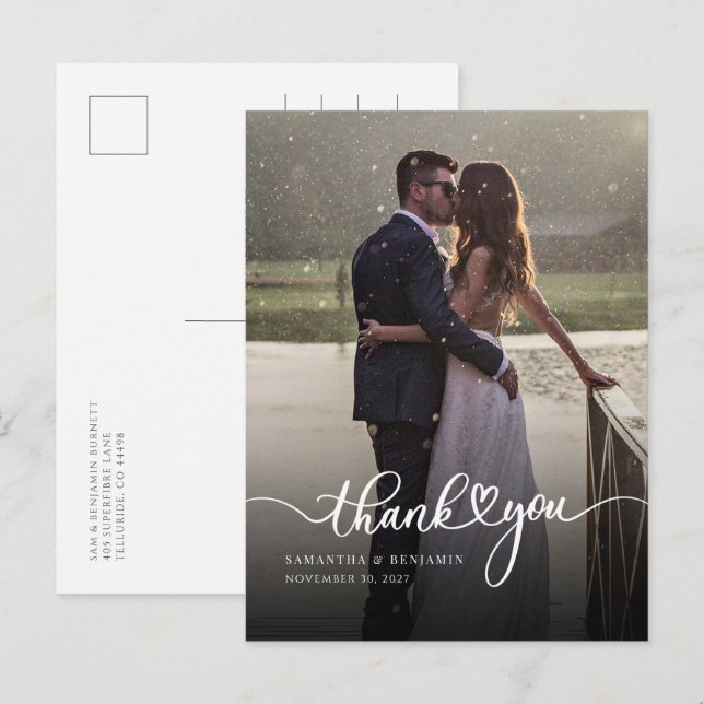 Elegant Photo Handwritten Wedding Thank You Postcard (Front/Back)