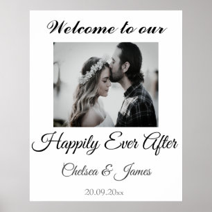 Elegant Photo Happily Ever After Wedding Welcome Poster