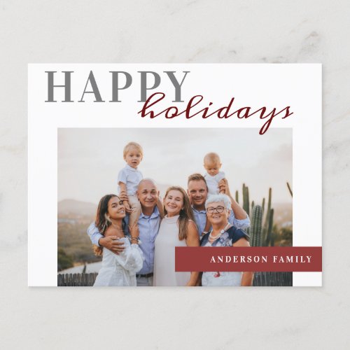 Elegant Photo Happy Holidays Family Postcard