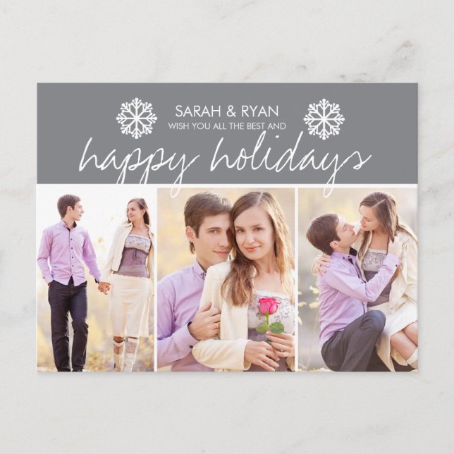 Elegant Photo Happy Holidays Grey Stripe Postcard (Front)