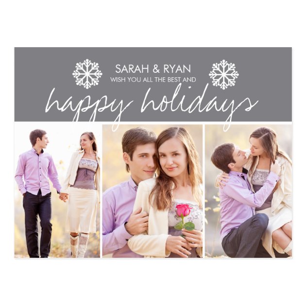 Elegant Photo Happy Holidays Grey Stripe Postcard