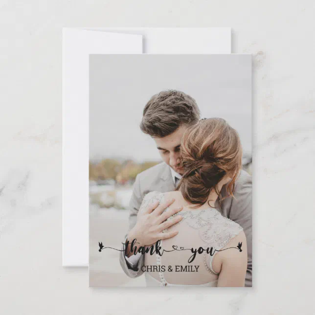 Elegant Photo Heart Calligraphy Thank You Card | Zazzle