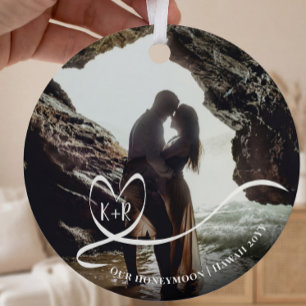 Elegant Photo Honeymoon Trip Memories Keepsake Metal Ornament