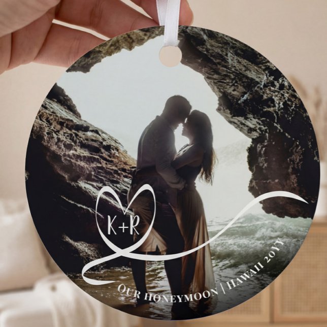 Elegant Photo Honeymoon Trip Memories Keepsake Metal Ornament (Creator Uploaded)