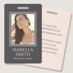 Elegant Photo ID Badge Template Blush Pink Gray