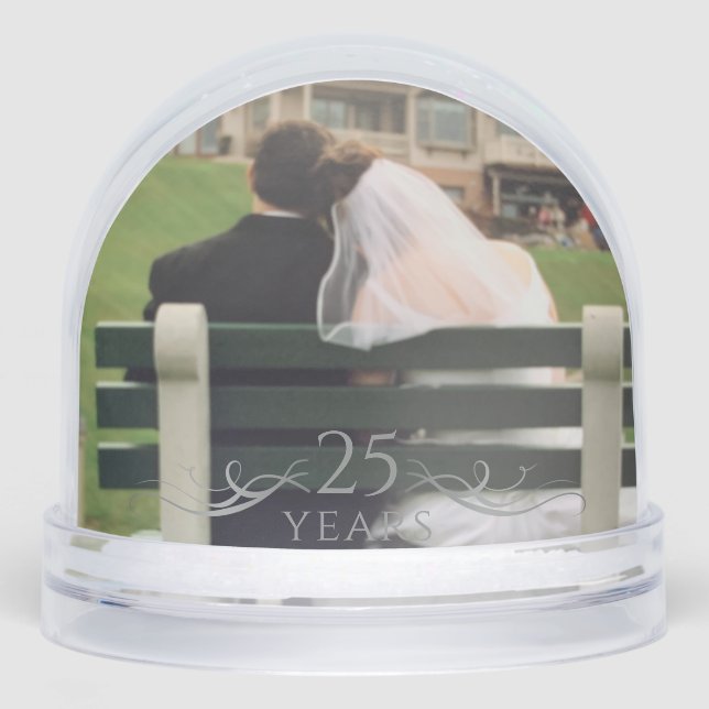 Elegant Photo Keepsake 25th Wedding Anniversary Snow Globe (Front)