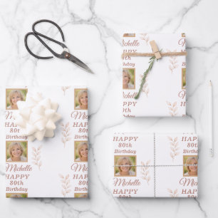 Elegant Photo Leaves Botanical 80th Birthday  Wrapping Paper Sheets