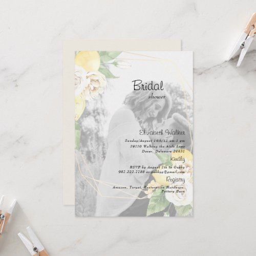 Elegant Photo Lemons  Floral Bridal Shower Invitation