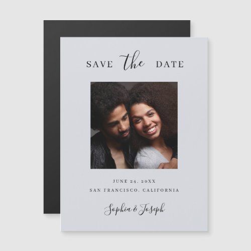 Elegant Photo  Light Blue Gray Save the Date Magnetic Invitation