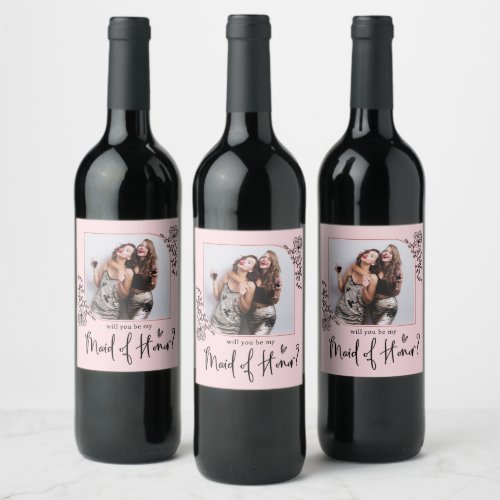 Elegant Photo Maid Of Honor Proposal Wine Label