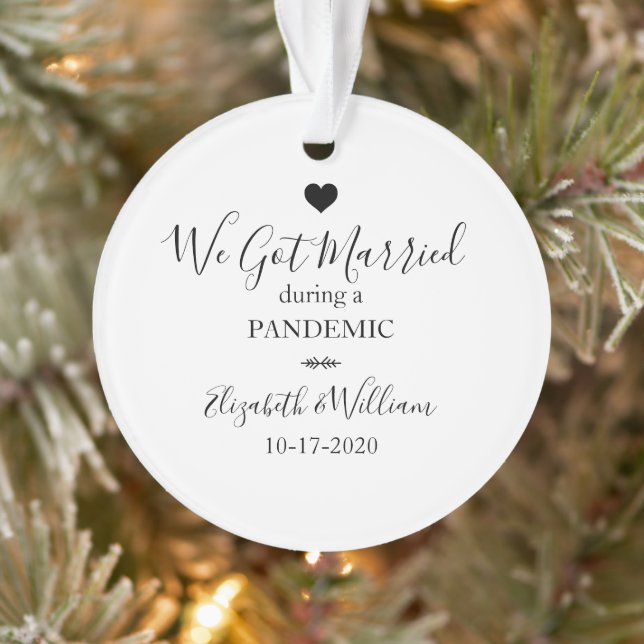 Elegant Photo Married Pandemic Script Christmas Ornament (Tree)