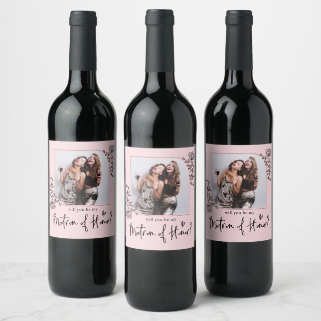 Elegant Photo Matron Of Honor Proposal  Wine Label (Bottles)