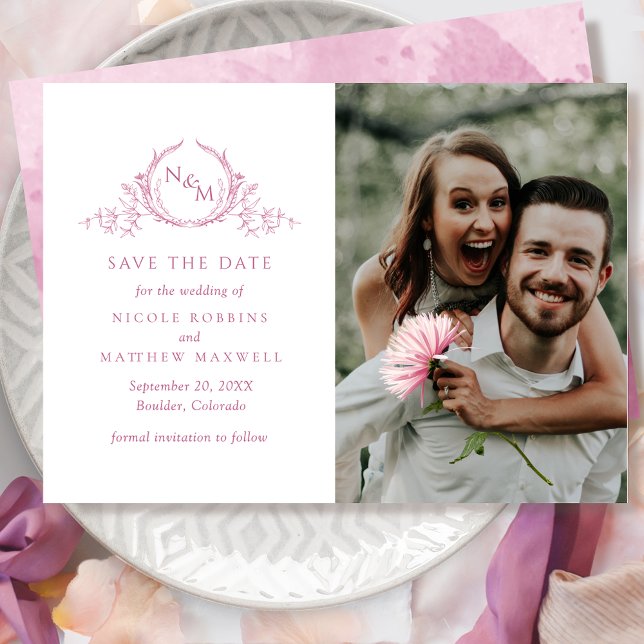 Elegant Photo Mauve Pink Monogram Wedding Save The Date (Creator Uploaded)