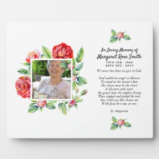 Elegant Photo Memorial Celebration of Life Roses Plaque