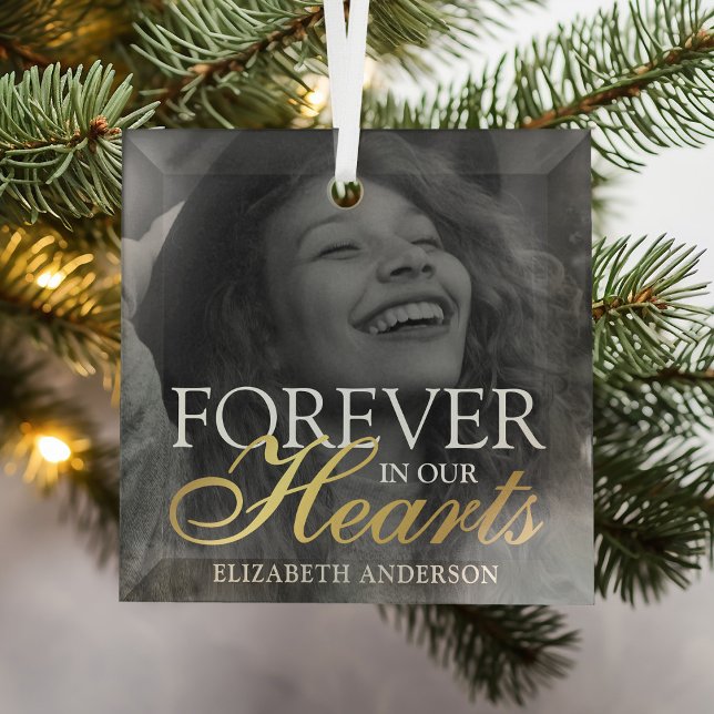 Elegant Photo Memorial Christmas Glass Ornament (Creator Uploaded)