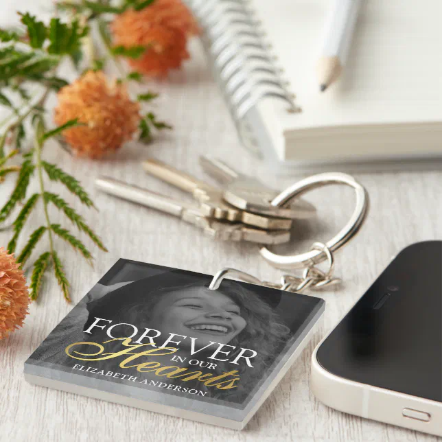Elegant Photo Memorial Funeral Keychain | Zazzle