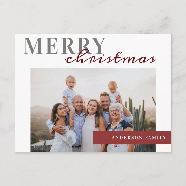 Elegant Photo Merry Christmas Family Postcard (Front)