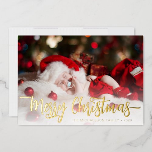 Elegant Photo Merry Christmas Foil Holiday Card
