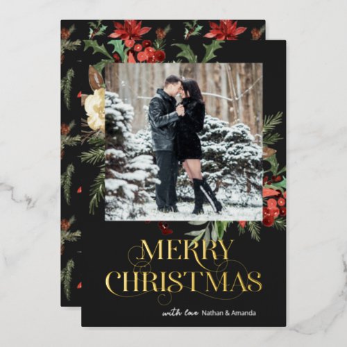 Elegant Photo Merry Christmas Foil Holiday Card