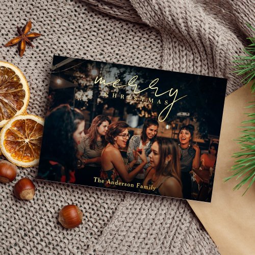 Elegant Photo Merry Christmas Overlay Gold Foil Ho Foil Holiday Card