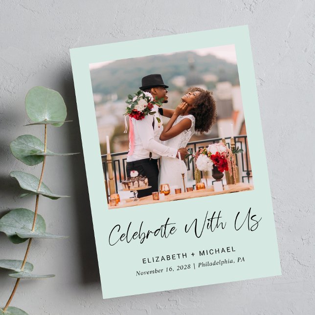 Elegant Photo Mint Wedding Reception Invitation (Celebrate your love story with a reception invitation showcasing your favorite wedding photo)