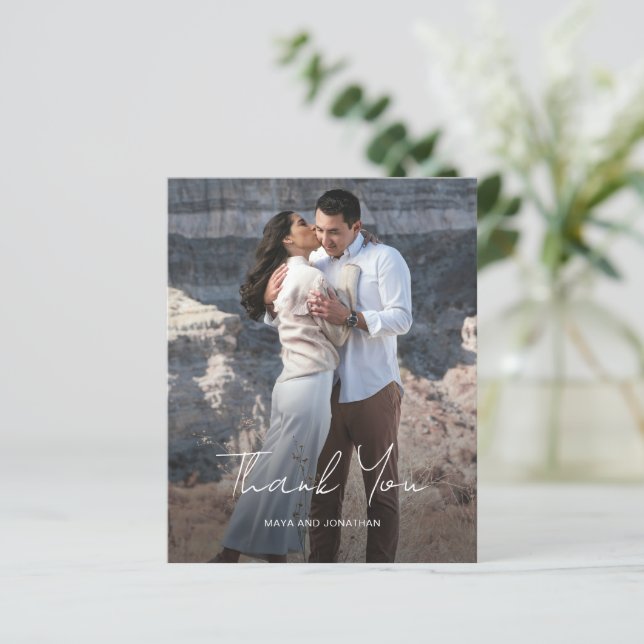 Elegant Photo Modern Budget Wedding Thank You Card (Standing Front)
