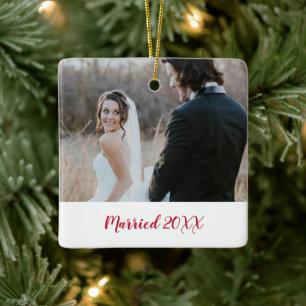 Elegant Photo Modern First Christmas Married Ceramic Ornament