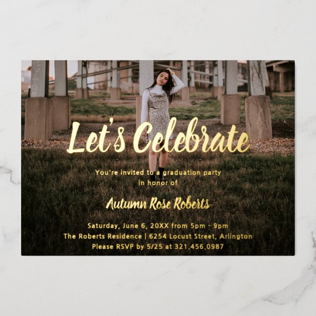 Elegant Photo Modern Graduation Foil Invitation (Front)