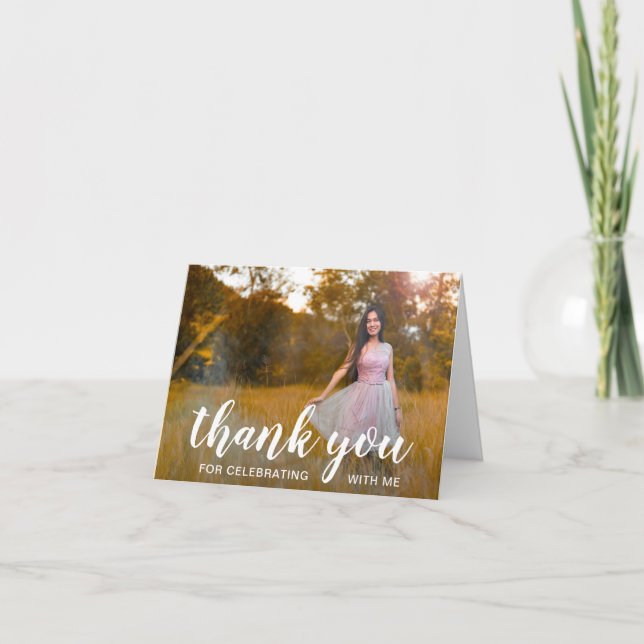 Elegant Photo Modern Graduation Thank You Card (Front)