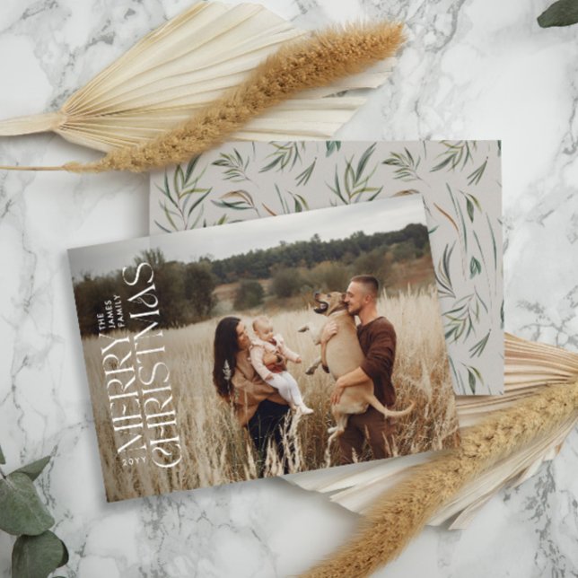 Elegant photo modern minimal natural botanical holiday card (Creator Uploaded)